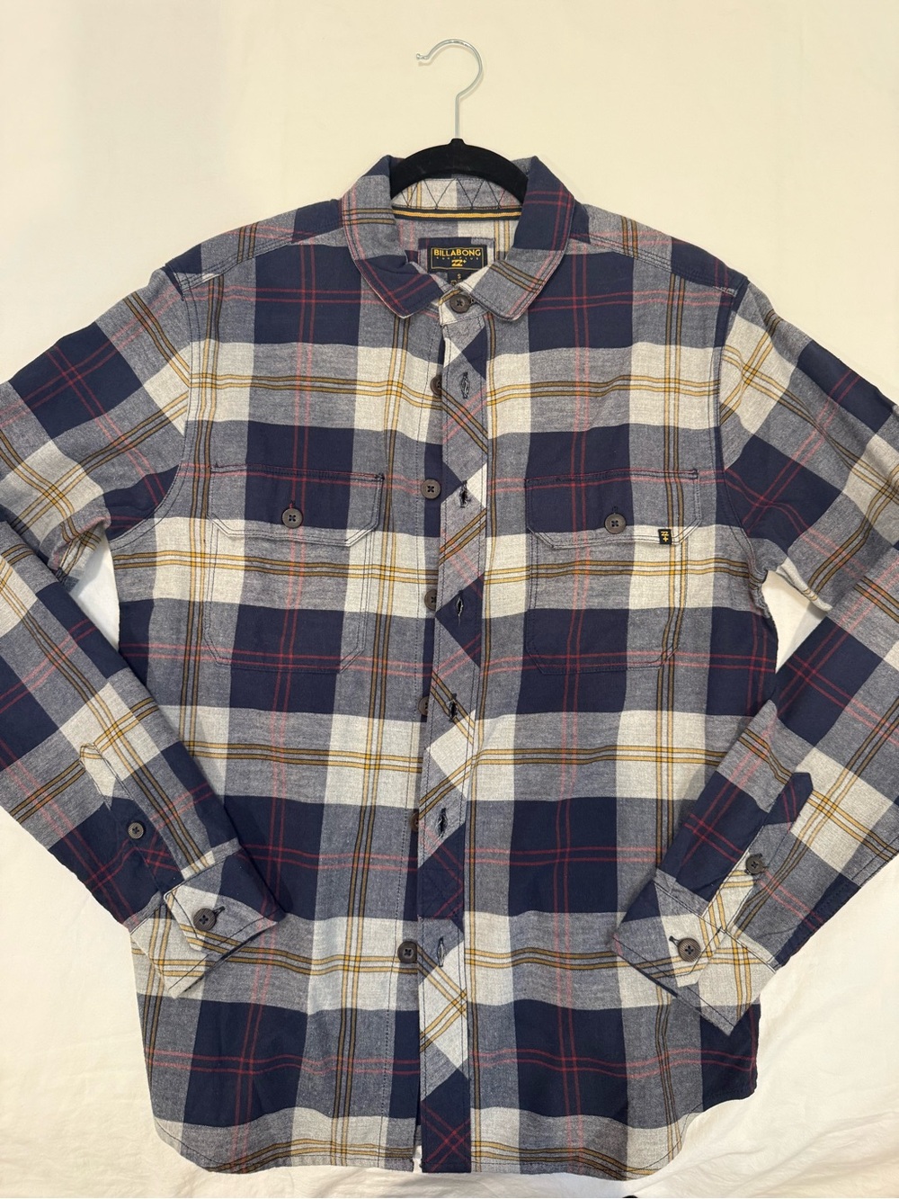 Billabong Navy, White & Gold Plaid Button-Down Shirt